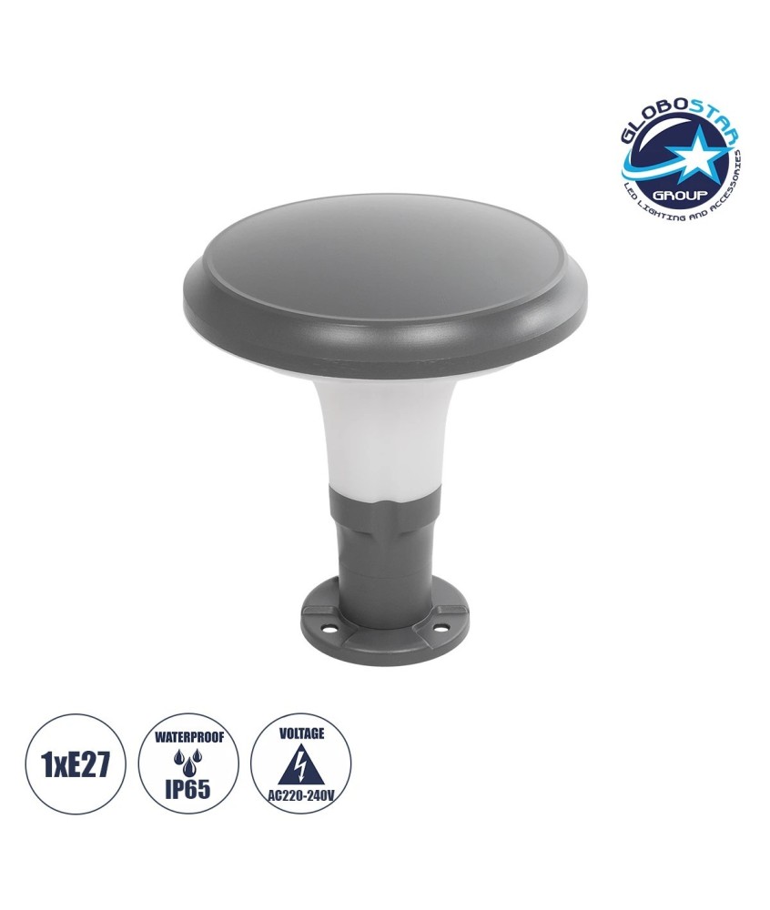 GLOBOSTAR® WHISPER 90553 Φωτιστικό Κολωνάκι Κήπου με Ντουί 1 x E27 AC 220-240V Αδιάβροχο IP65 - Γκρι Ανθρακί - Μ27 x Π27 x Υ29cm